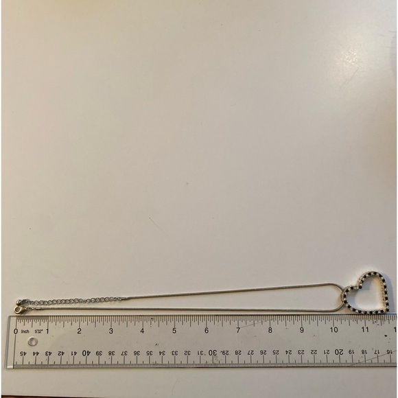 Silver Tone Necklace with Heart Charm - Black Stones "Statement" - Picture 3 of 3